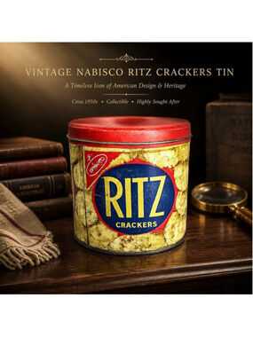 Vintage Ritz Crackers Tin Canister w/ Lid • Nabisco Advertising • National Biscu